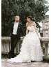 Strapless Ivory Pleated Tulle Ruffled Stunning Wedding Dress